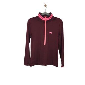 Victoria's Secret PINK Ultimate Half Zip Athletic Pullover Shirt in Maroon - Siz
